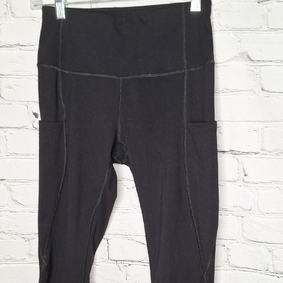 Phisockat Black Ankle Length Legging Wide Waistband Thigh Pockets Sz S - Picture 3 of 7